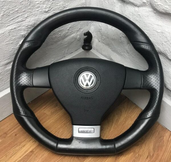 Genuine VW MK5 Golf GTI black leather flat bottom steering wheel, DSG SRS A15 - Image 11