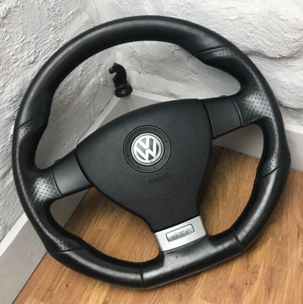 Genuine VW MK5 Golf GTI black leather flat bottom steering wheel, DSG SRS A15 - Image 4