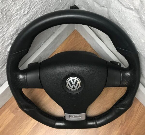 Genuine VW MK5 Golf GTI black leather flat bottom steering wheel, DSG SRS A15 - Image 9