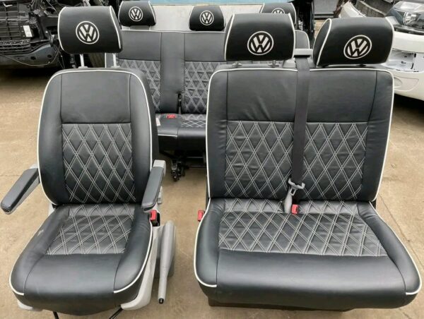 VWT5,T5.1,T6,T6.1 Transporter leather Seat set

For sale:
Complete 2+1 Front Seat Set & Rear Triple Kombi 
Seats Have Been Professionally Re-Upholstered By Vision Customs (Can Provide Rear Seat Brackets & Belts if needed for added cost) 

Full Seat Set - Image 2